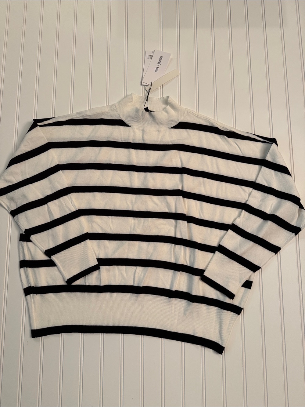 NWT Chloe + Jasmine Black White Mock Neck Stripe Sweater XL